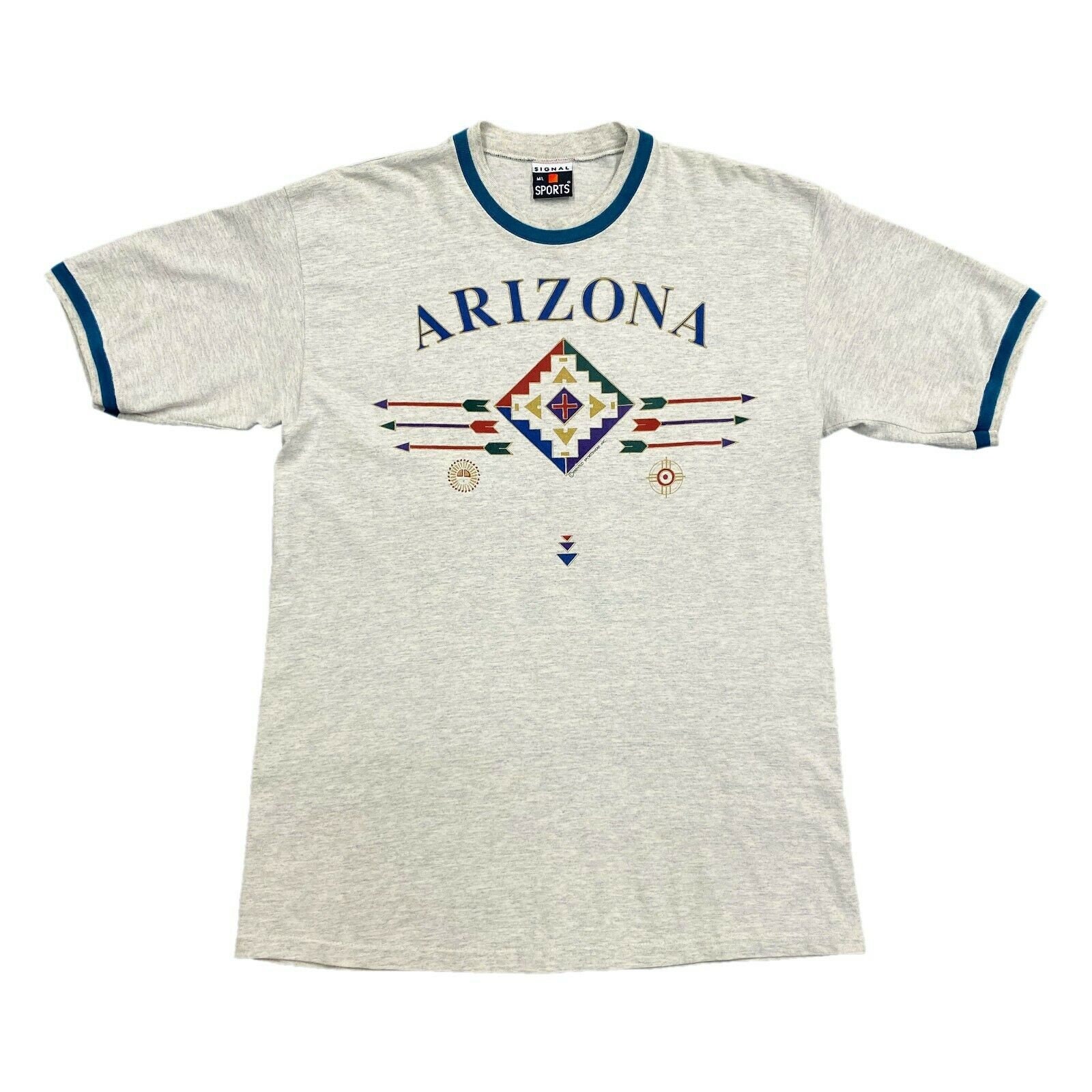 Image of Arizona Aztec Print Tshirt | Vintage 90S Retro Usa State Souvenir Grey Vtg