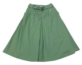 Head Pleated Cotton Midi Skirt | Vintage 90s Sportswear Green VTG