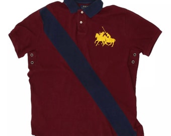 Polo Ralph Lauren Herren-Poloshirt mit 2 Pferden-Logo in Burgunderrot | Vintage-Designer-VTG