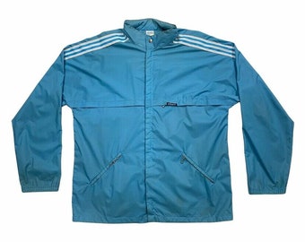 Adidas Originals Leichte Regenjacke | Vintage 80er Jahre Sportswear Hellblau VTG