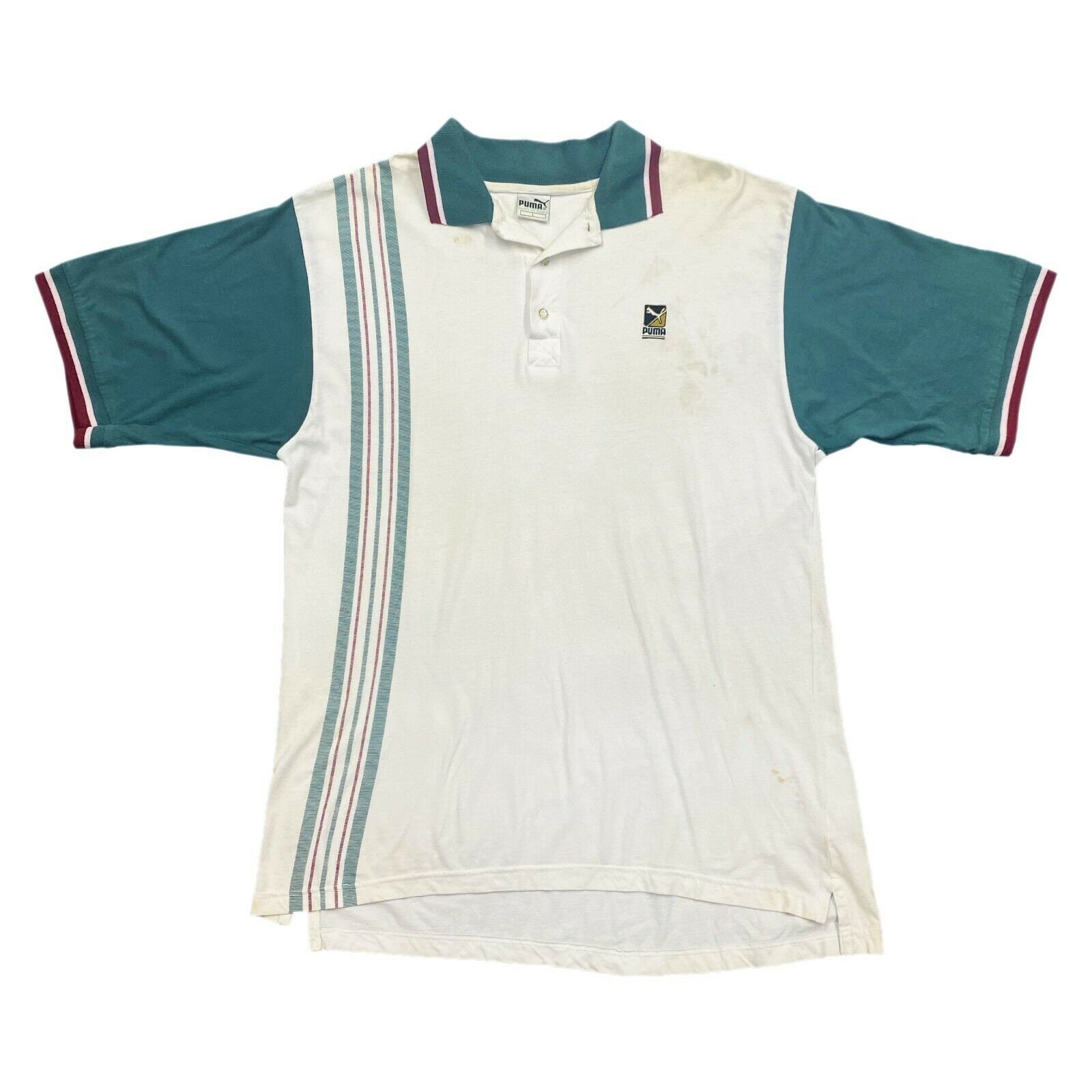 Puma Polo Shirt Vintage 90s Retro Tennis Sportswear White Green