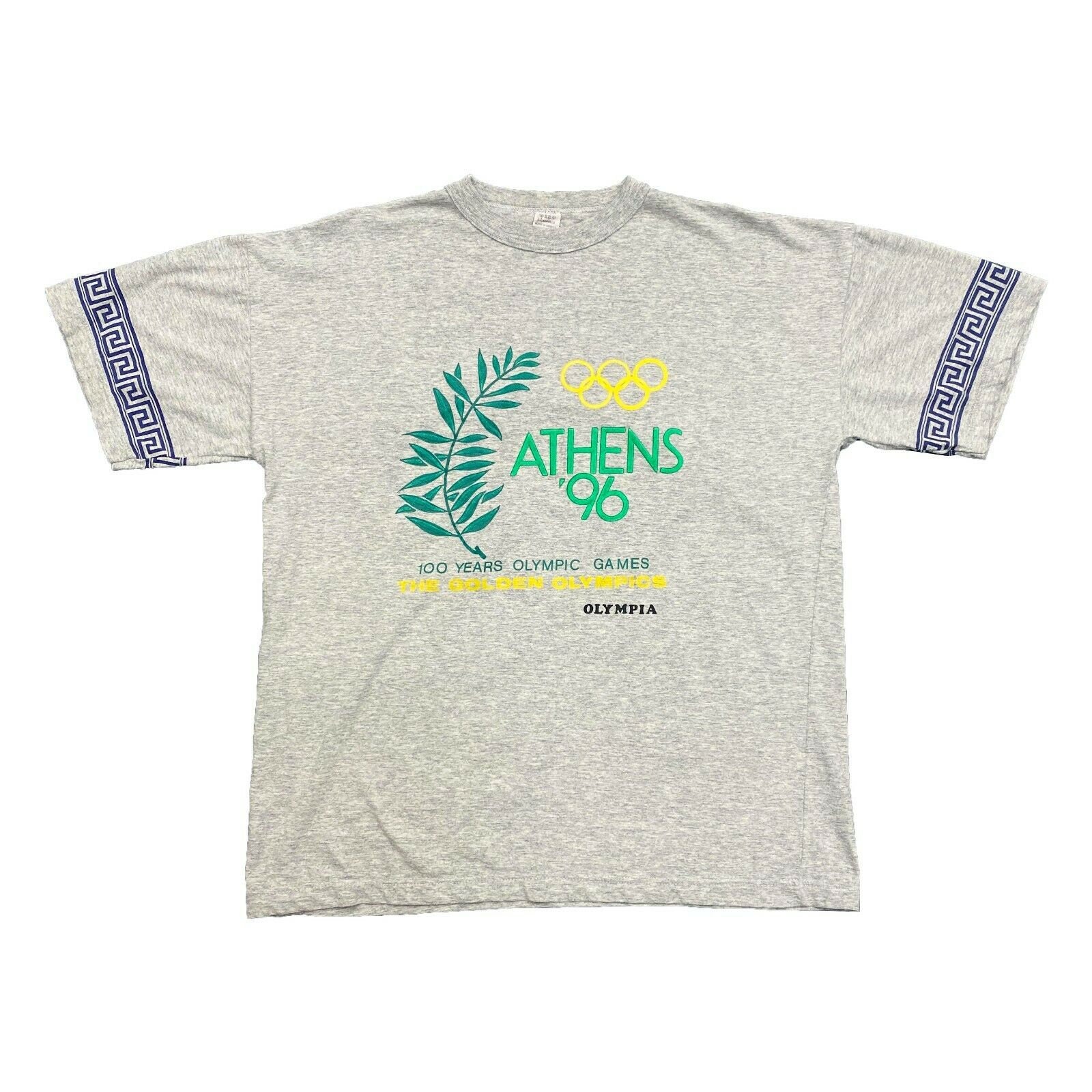 Image of Athens 96 100 Years Of Olympic Games Tshirt | Vintage 90S Sports Promo Grey Vtg