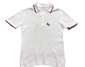 Vintage Embroidered Logo Knitted Mesh Polo Shirt | 90s Retro Sportswear White