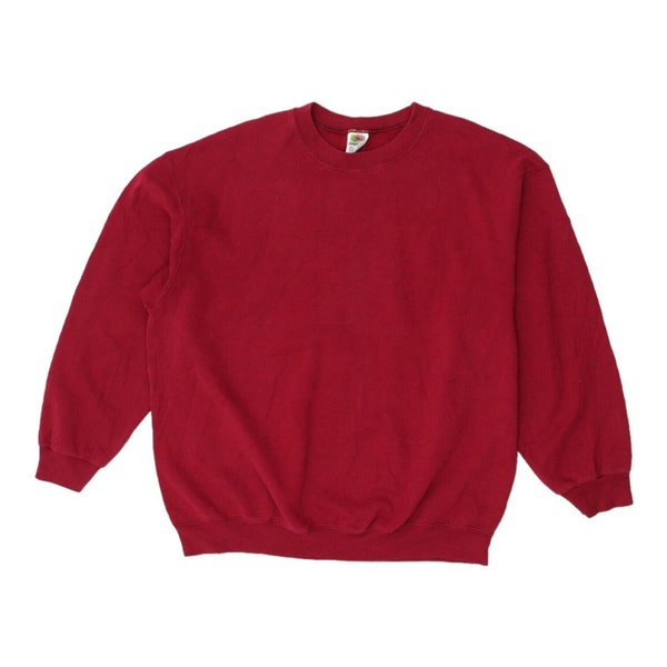 Fruit Of The Loom Mens Red Blank Crew Neck Sweatshirt | Vintage Jumper VTG