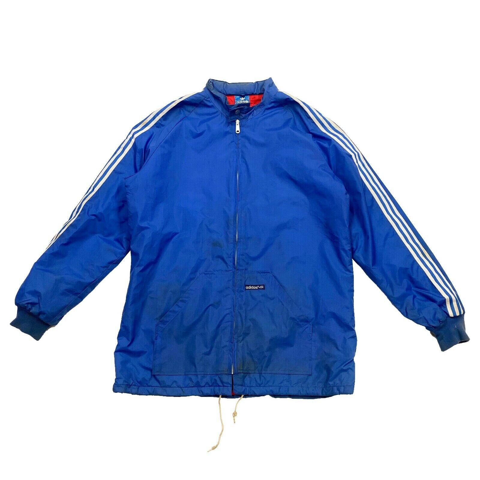 Image of Adidas Originals 3 Stripe Quilted Bench Coat | Vintage 90S Sports Jacket Blue