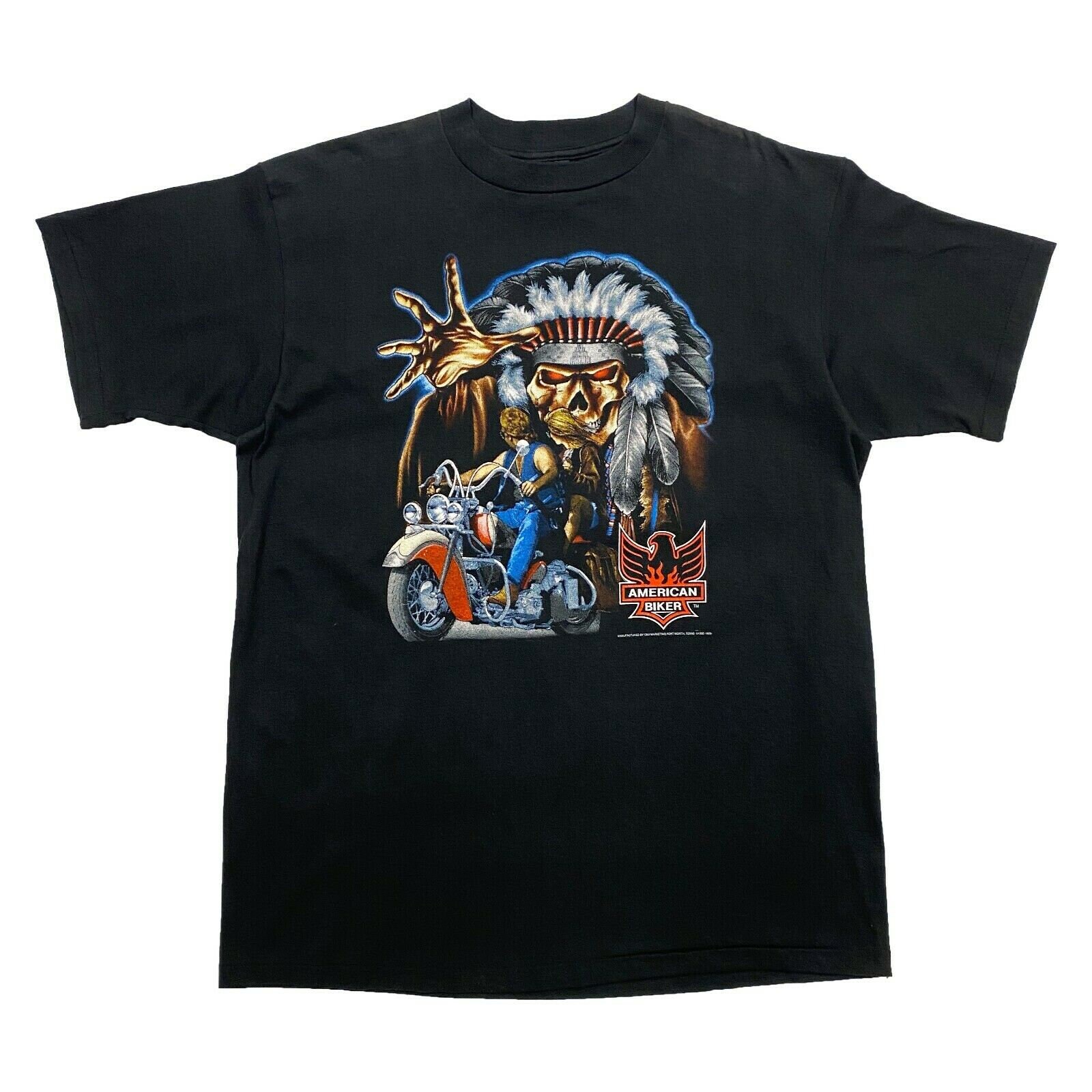 Image of American Biker Skull Tshirt | Vintage 90S Single Stitch 3D Emblem Motorcycle Vtg