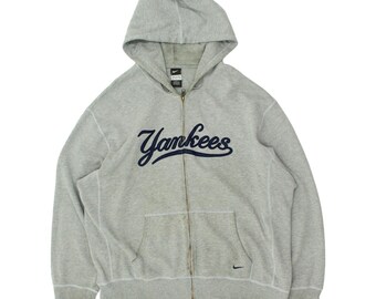 New York Yankees Nike Mens Grey Full Zip Hoodie | MLB Baseball Sportswear VTG