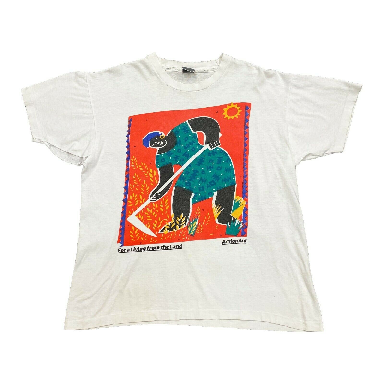 Image of Actionaid African Print Tshirt | Vintage 90S Poverty Charity Single Stitch Vtg