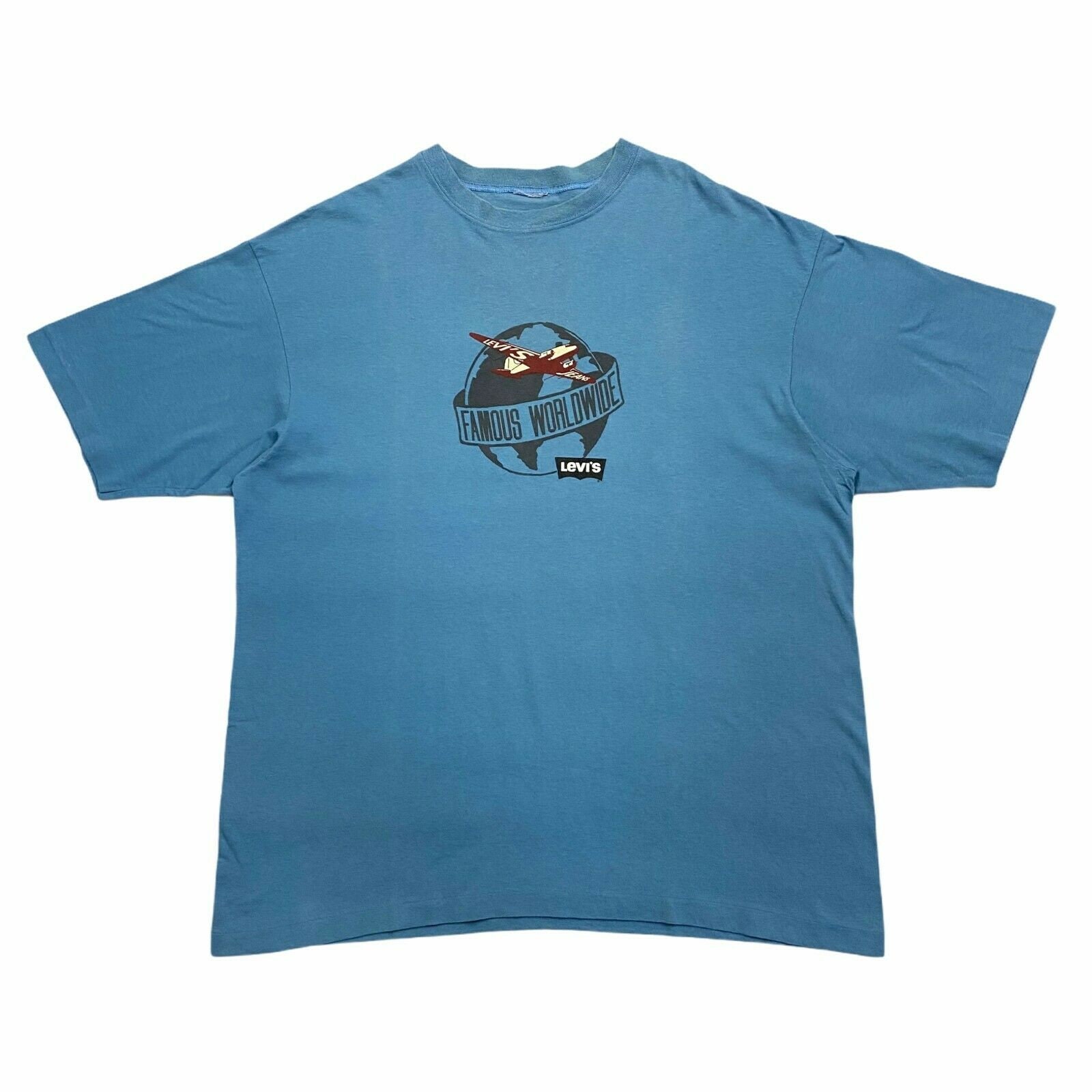 Levis Famous Worldwide Tshirt | Vintage 90s Single Stitch Designer Blue Vtg