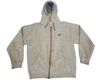 Nike Embroidered Logo Full Zip Hoodie | Vintage 90s Sportswear Grey Medium VTG