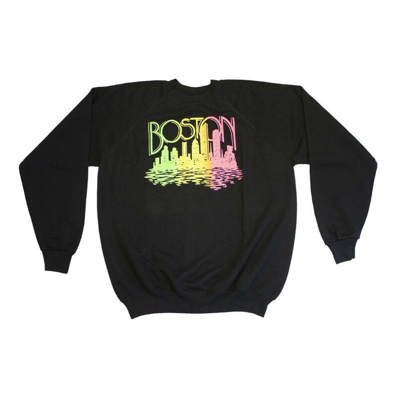Boston Skyline Sweatshirt Vintage Souvenir Travel Neon Print US City