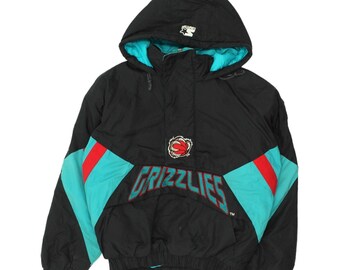 Vancouver Grizzlies Mens Black Green Padded Hooded Starter Jacket | 90s Rare NBA