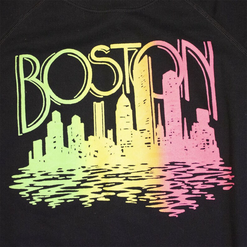 Boston Skyline Sweatshirt Vintage Souvenir Travel Neon Print US City
