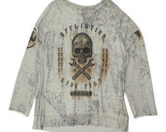 Affliction Live Fast Mens Grey Skull Sweatshirt | Casual Edgy Gothic Designer