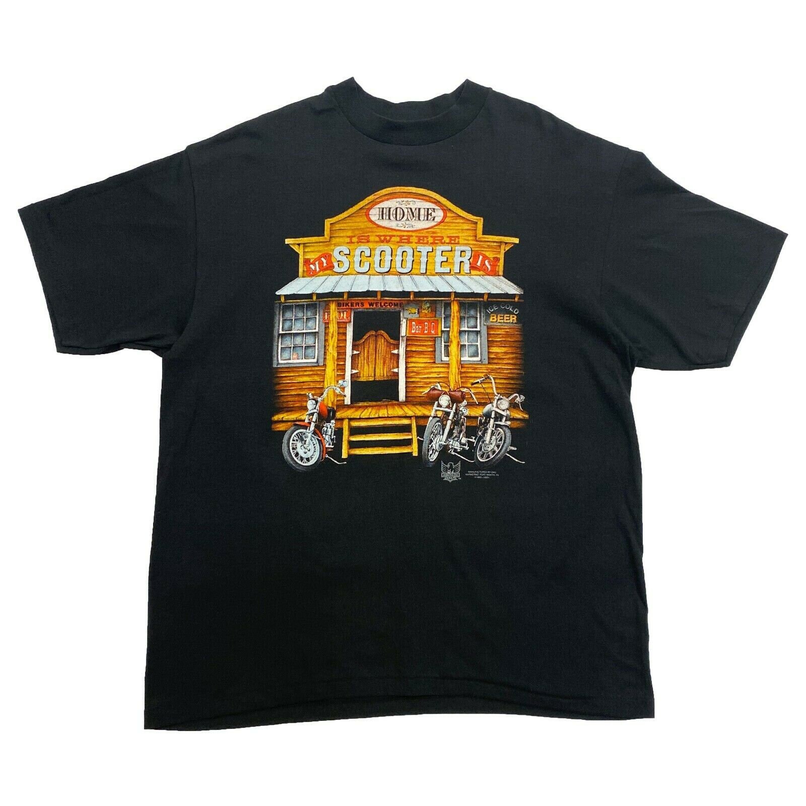 Image of American Biker Saloon Print Tshirt | Vintage 90S Single Stitch 3D Emblem Black