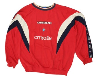 Celta Vigo Mens Red Umbro Sweatshirt | Vintage 90s Spanish Football Sportswear