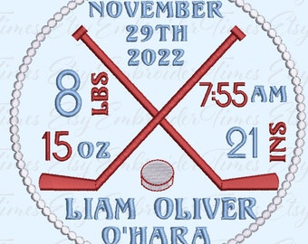 Hockey Birth Announcement Embroidery File, Baby Quilt Design