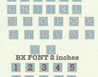 May include: A set of alphabet and number blocks in a blue and pink color scheme. The blocks are 2 inches tall and feature a simple, blocky font. The letters are pink and the numbers are red.
