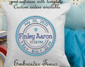 Circle Heart Birth Announcement Embroidery File (PES, EXP, JEF, Vp3, Dst)