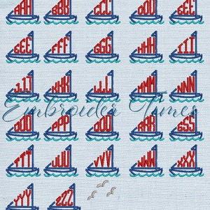 Segelboot Stickschrift, Stickdateien, Alle Formate. Sailboat ONE BONE Schrift, nur Maschinenstickerei, Beschreibung lesen, Für 4 inch hoop
