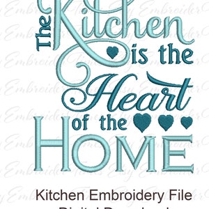 Kitchen, Heart, Home, Kitchen is the Heart of the Home, Embroidery, Design, File, 5x7, 6x10, JEF, PES, HUS, Vp3, Exp, Dst, Dish Towel