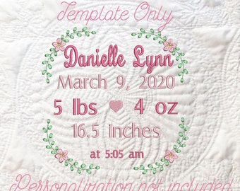 Birth Announcement Embroidery File, Multiple Sizes (Embroidery Machine Only)