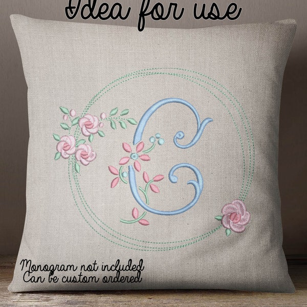 Dainty Floral, Embroidery Frame, Monogram Frame, Embroidery File, Flower Frame, Bullion Rose, PES, EXP, JEF, Vp3, Dst, 4 in, 5 in, 6 in,8 in