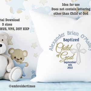 Child of God, Religious, Christian, Cross, Embroidery File, Baptism, Birth, Nursery Décor, Multi Sizes, JEF, PES, DST, Vp3, Hus, Exp
