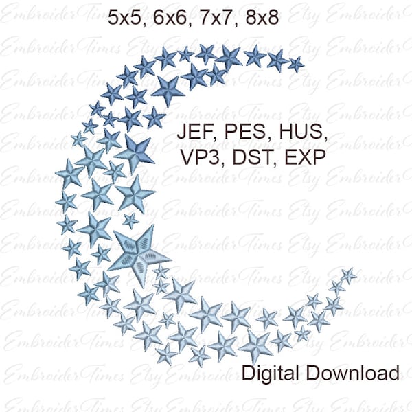 Celestial Moon Stars Embroidery Design (Digital Download)