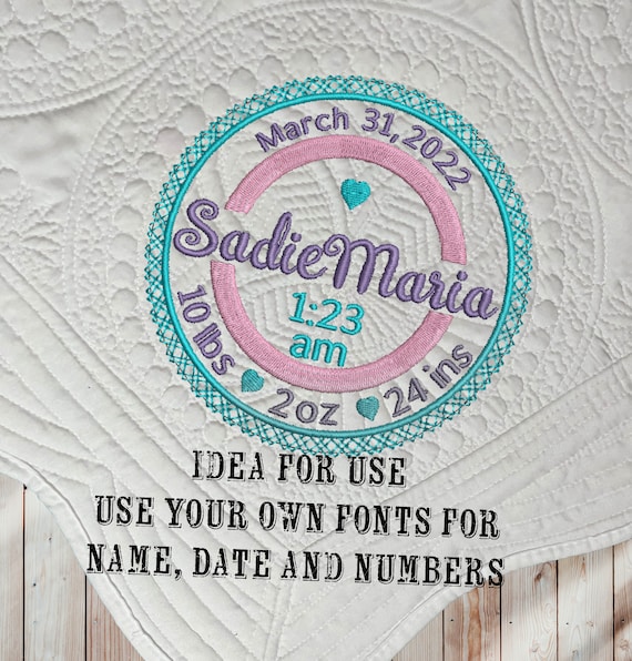Circle Birth Announcement Embroidery File (dst, exp, jef, pes, vp3)