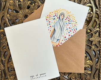 Mary Mother of God Greeting Card, Marian Blank Notecard Card for Peace & Prayer + Kraft Envelope