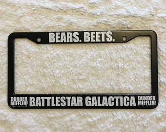 Bears Beets Battlestar Galactica The Office License Plate Frame Michael Scott Dwight Schrute Farms The Office TV Show Christmas Gift