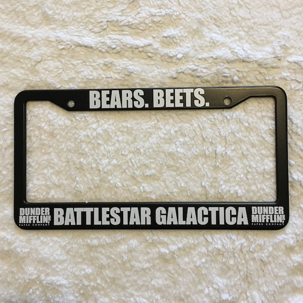 The Office License Plate Frame Bears Beets Battlestar Galactica Michael Scott Dwight Schrute Farms The Office TV Show Christmas Gift