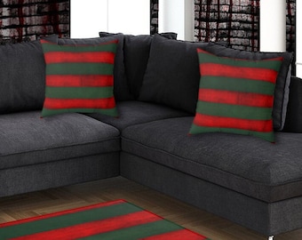 Freddy Krueger Pillow, Horror Movie Gift, Horror Movie Decor, Halloween Gift, Halloween Decor, Classic Horror, Red And Green Stripes