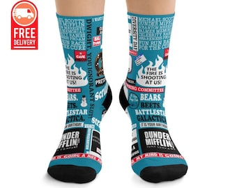 The Office Socks The Office TV Show Gift Michael Scott Dwight Schrute Farms Jim Halpert The Office Quotes Funny Socks Blue Socks