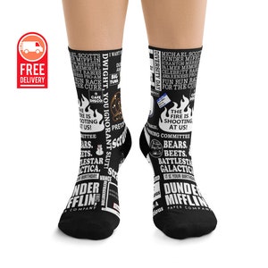 The Office Socks The Office TV Show Gift Michael Scott Dwight Schrute Farms The Office Quotes Funny Socks Black Socks Christmas Gift image 1