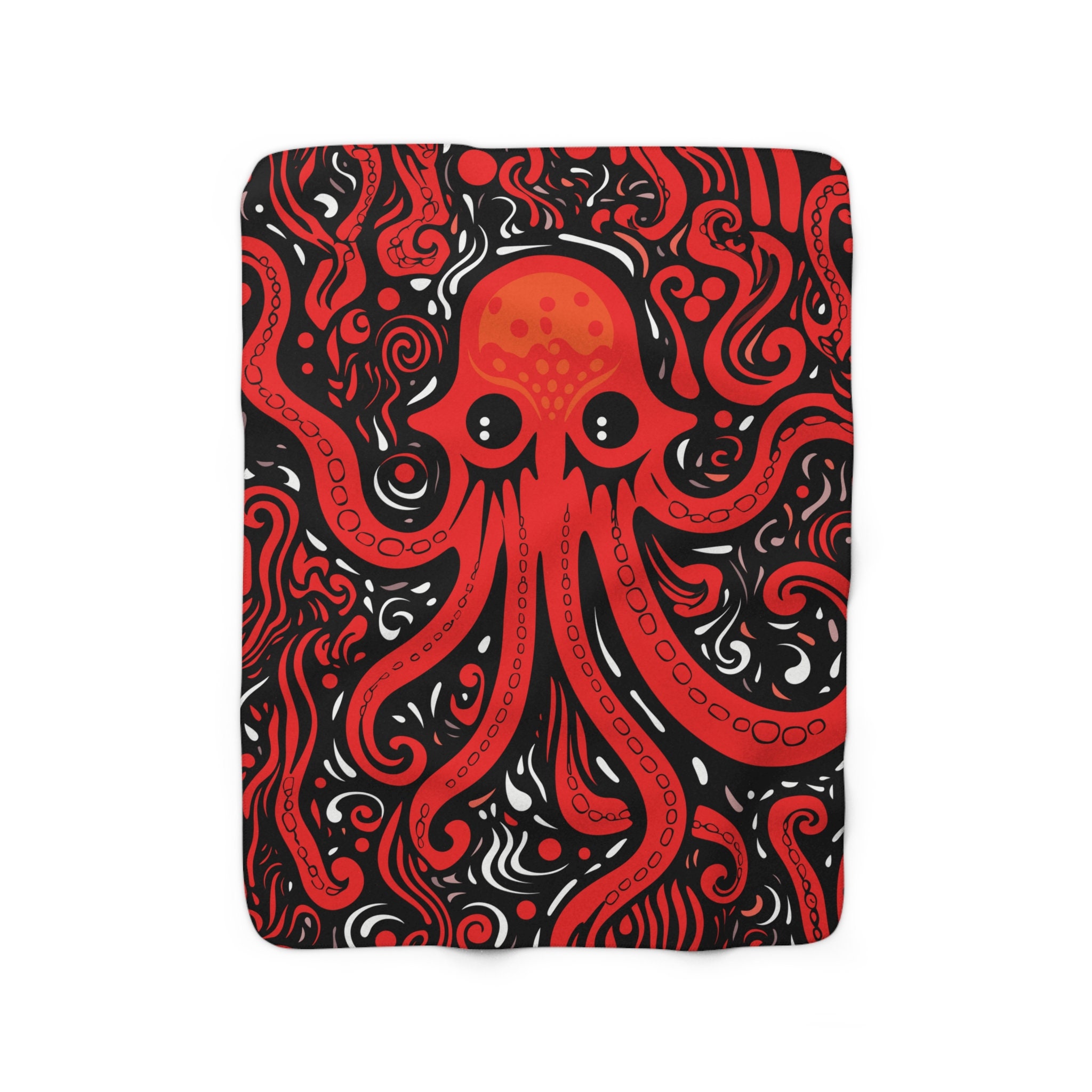 Red Octopus Blanket, Octopus Lover Gift, Octopus Art, Octopus Decor, Home Decor, Sherpa Blanket, Under The Sea