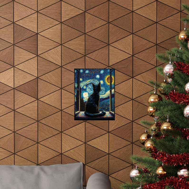 Starry Night Cat Art Print: Van Gogh Style Funny Cat Poster image 4