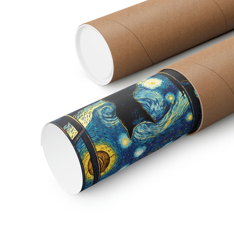 Starry Night Cat Art Print: Van Gogh Style Funny Cat Poster image 3