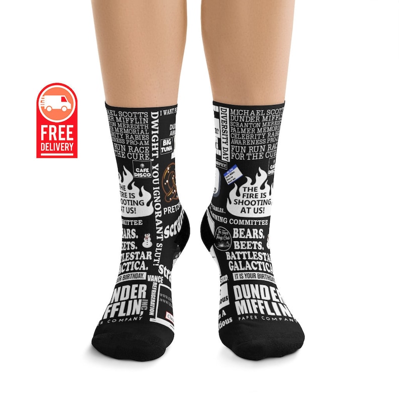 The Office Socks The Office TV Show Gift Michael Scott Dwight Schrute Farms The Office Quotes Funny Socks Black Socks Christmas Gift image 1