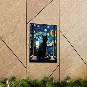 Starry Night Cat Art Print: Van Gogh Style Funny Cat Poster image 5