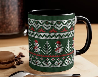 Taza de suéter navideño feo: taza de café navideña verde