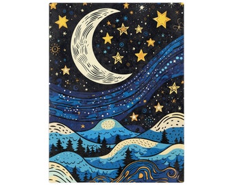 Sternenklare Nacht Minky Decke: Himmlische Monde und Sterne Fleece