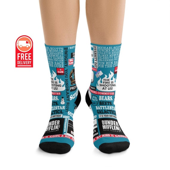 The Office Socks the Office TV Show Gift Michael Scott Dwight Schrute Farms Jim Halpert the Office Quotes Funny Socks Blue Socks Etsy