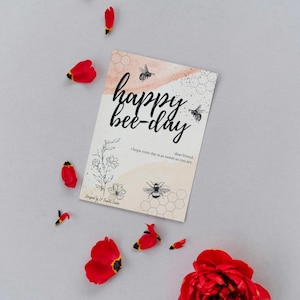 Feliz dia das abelhas Boho aquarela floral 5x7 cartão plano para aniversário ou comemoração