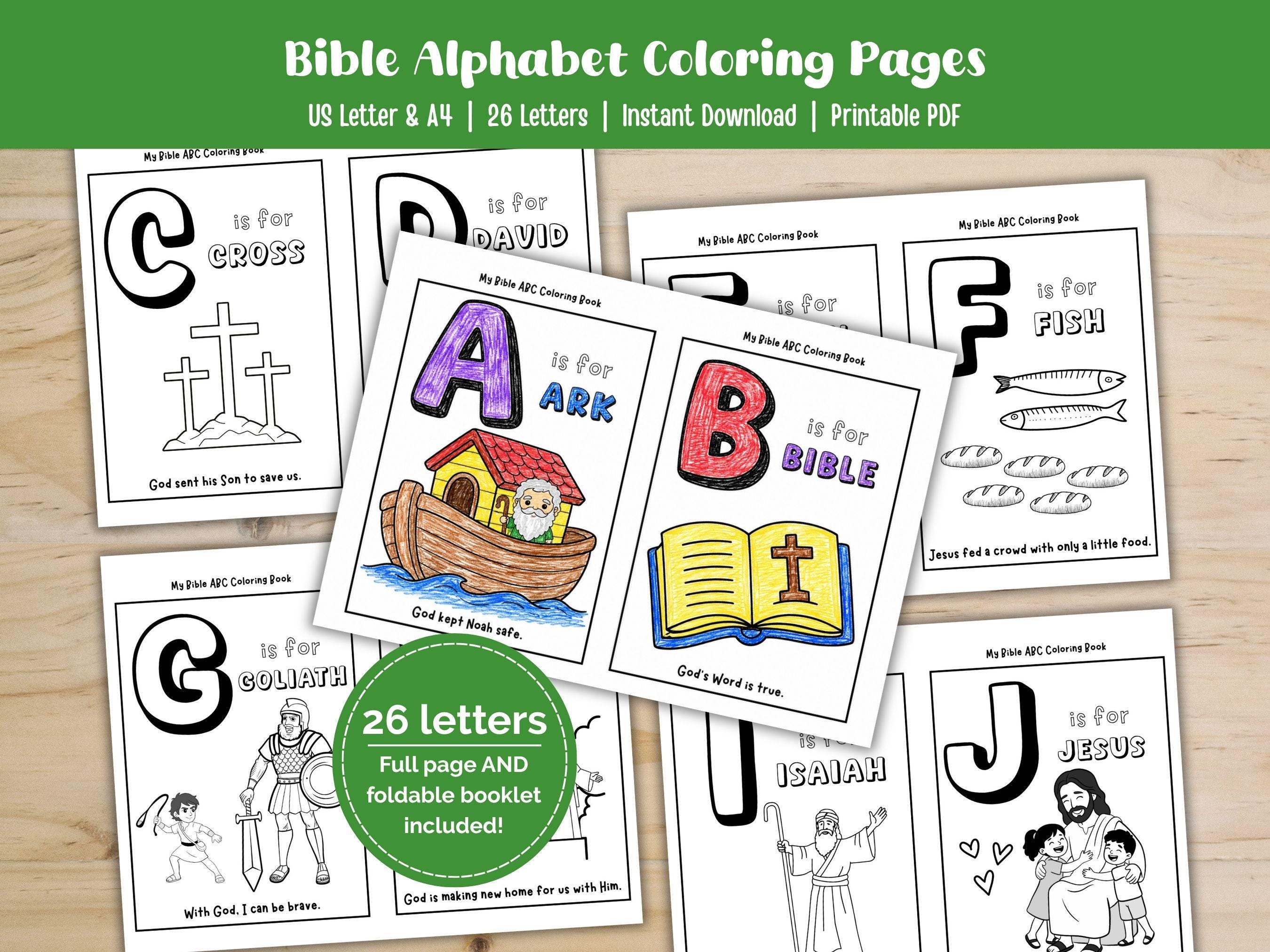 Bible ABC Coloring Pages, Christian Alphabet Book for Preschool ...