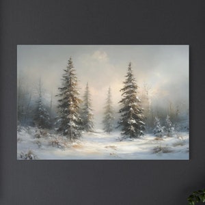 Winter Pine Tree Forest Landscape Vintage Country Wall Art Canvas ...