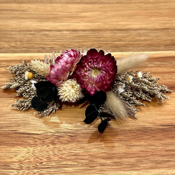 Purple and Cream Floral Hair Comb, Plum Purple and Ivory Natural Dried Floral Comb, Eucalyptus and Dried Floral Hair Comb, Purple Hairpiece