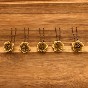 Gold Flower Hair Pins, Gold Rose Hair Pins, Hair Flowers, Boho Bridal Hair Pins, Gold Hair Accessories