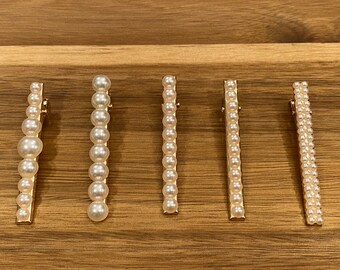 Rectangle Pearl Hair Clip, Vintage Pearl Hair Clips, Retro  display picture 1